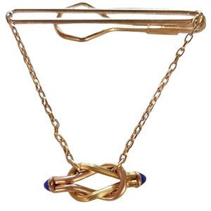 Gold Rolled Plate Blue Bullet Love Knot Eternity Rope Chain Tie Bar Clip E111